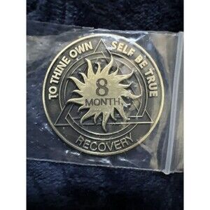 8 Month AA Bronze Sun Serenity Prayer Coin Chip Recovery Anniversary Token